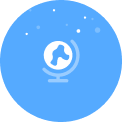 Earth inside a blue circle with tiny white stars